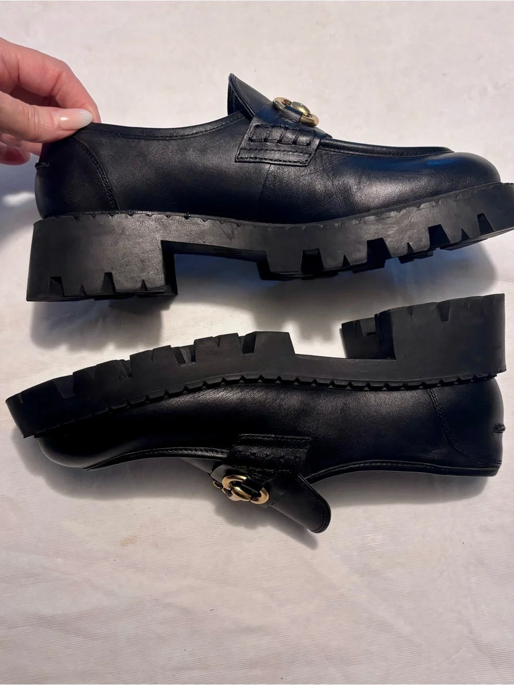 MANGO Chunky Leather Lug Sole  Horse-bit Loafers